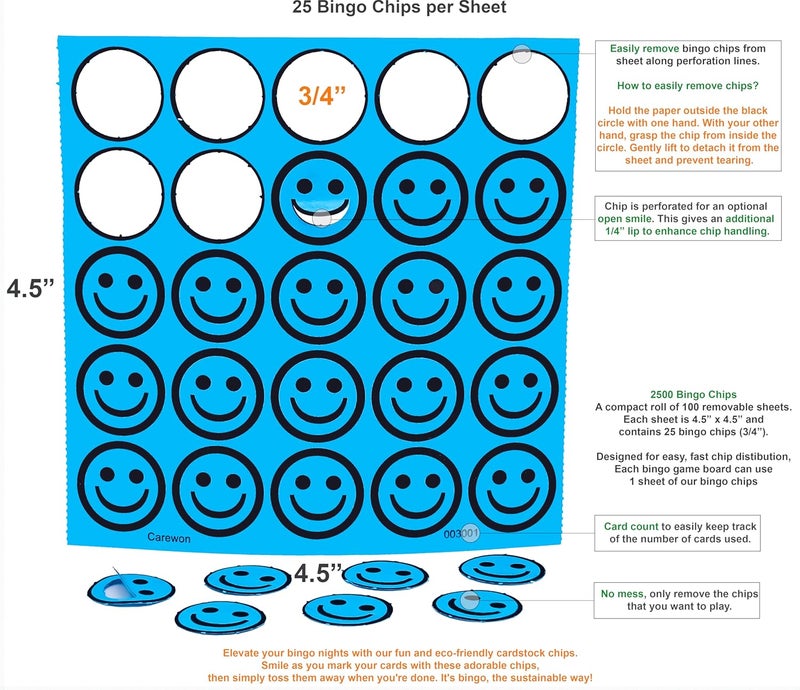 Carewon Store 2500 Bingo Chips, Blue (1 of 3 Colors), 3/4", Counting Chips, Math Counter, Reusable or Disposable - Image 3